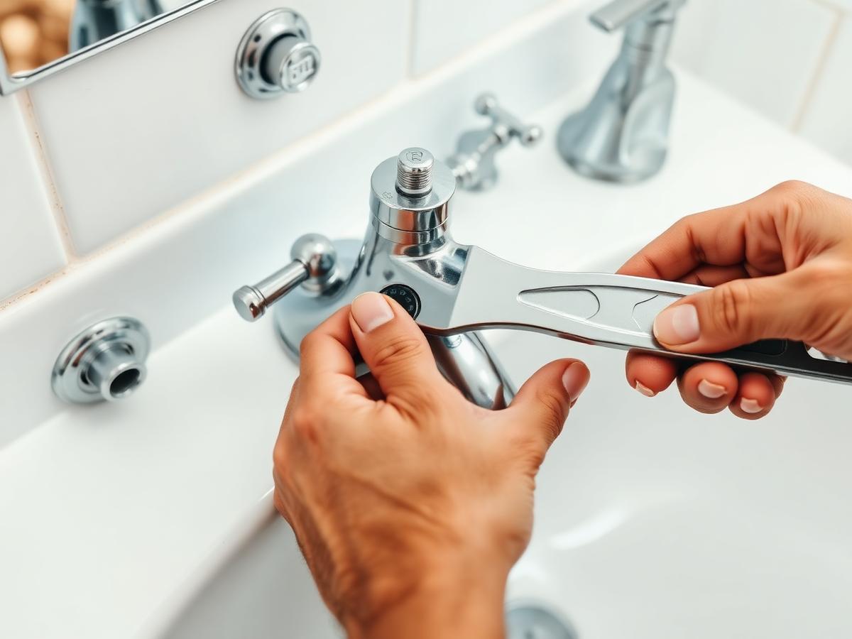 Plumber repairing a bathroom faucet at a Hamilton property